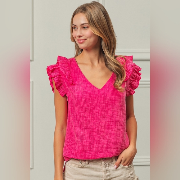Pink Ruffle Sleeve Women's Top - Picture 12 of 16